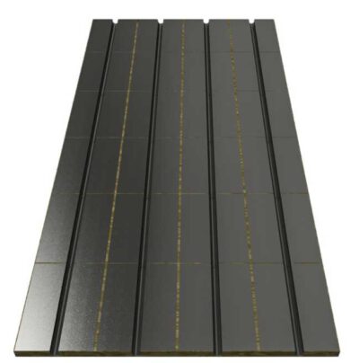 Trockenestrichplatte aus Holzweichfaser mit Aluleitblech als Fußbodenheizungselement